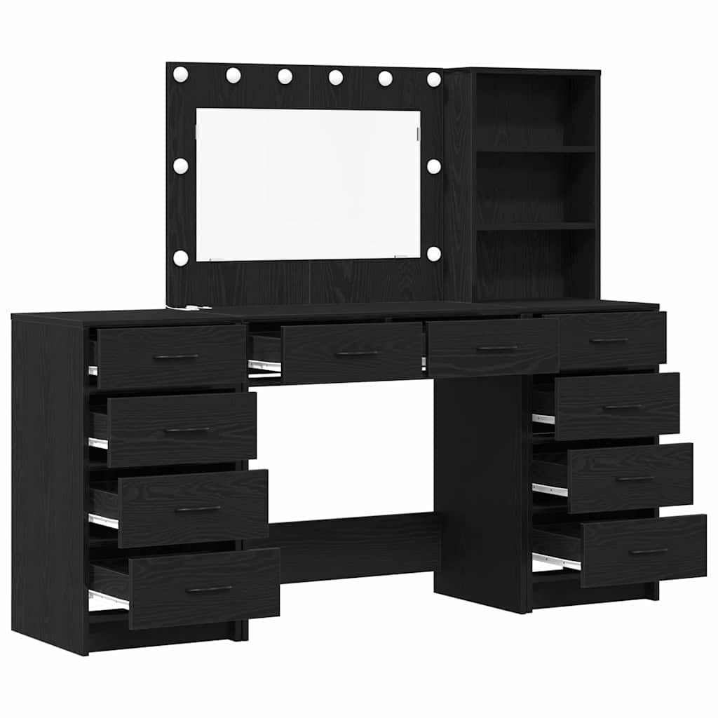 vidaXL Schminktisch mit Regal 3 pcs Schwarz Eichen-Optik Holzwerkstoff