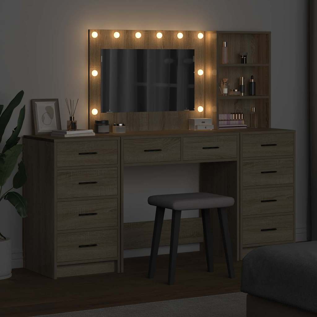 vidaXL Schminktisch mit Schubladen 3 pcs Sonoma-Eiche Holzwerkstoff