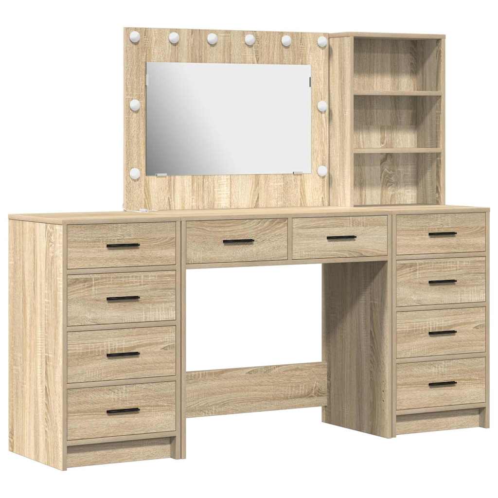 vidaXL Schminktisch mit Schubladen 3 pcs Sonoma-Eiche Holzwerkstoff