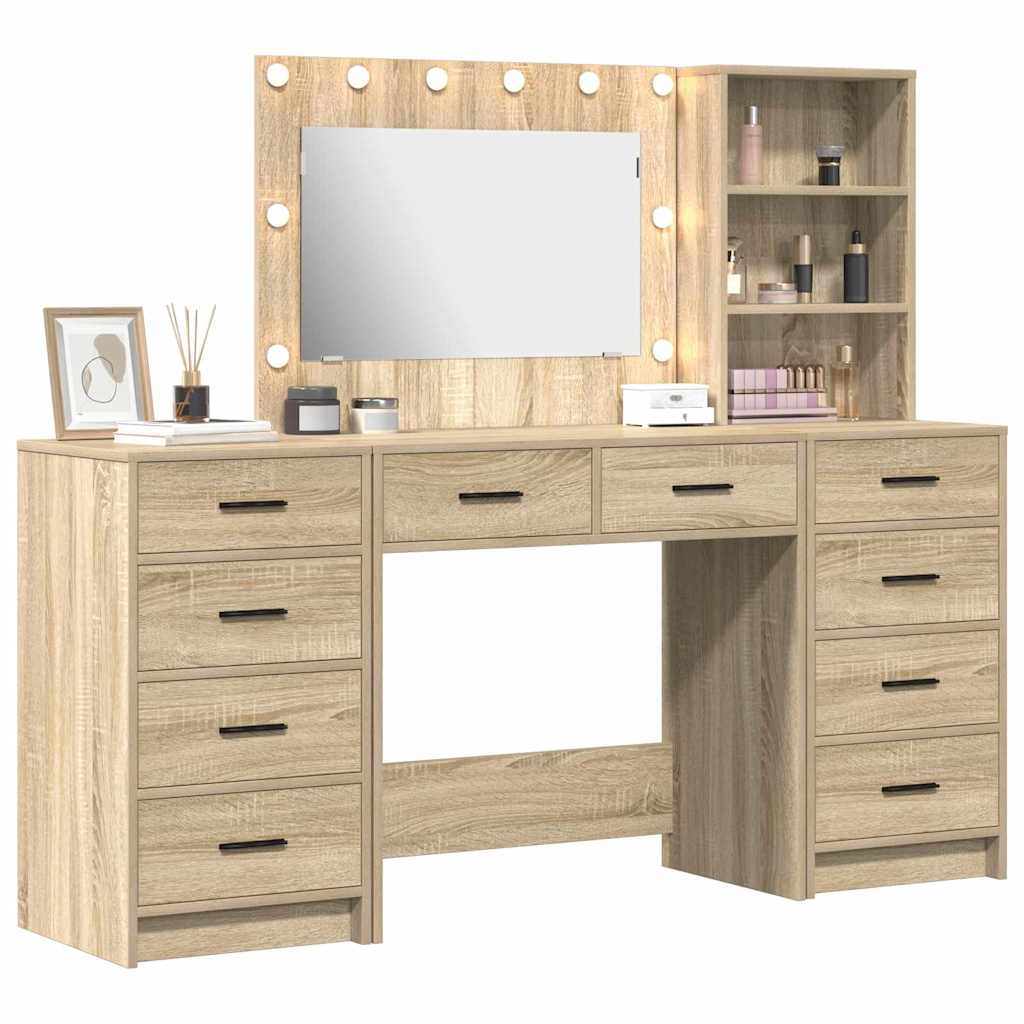 vidaXL Schminktisch mit Schubladen 3 pcs Sonoma-Eiche Holzwerkstoff
