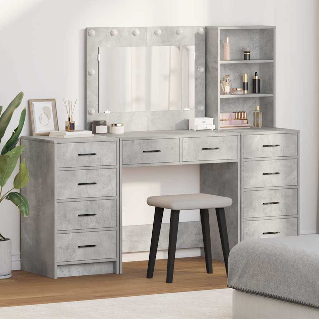 vidaXL Schminktisch mit Schubladen 3 pcs Beton Grau Holzwerkstoff
