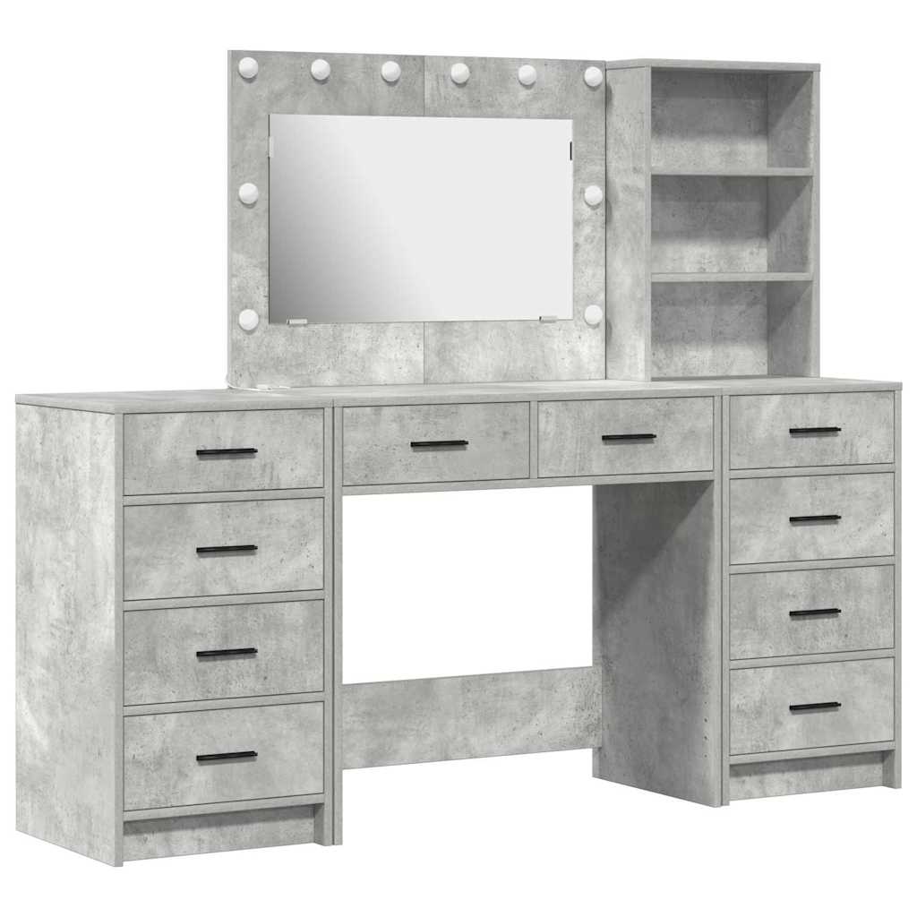 vidaXL Schminktisch mit Schubladen 3 pcs Beton Grau Holzwerkstoff