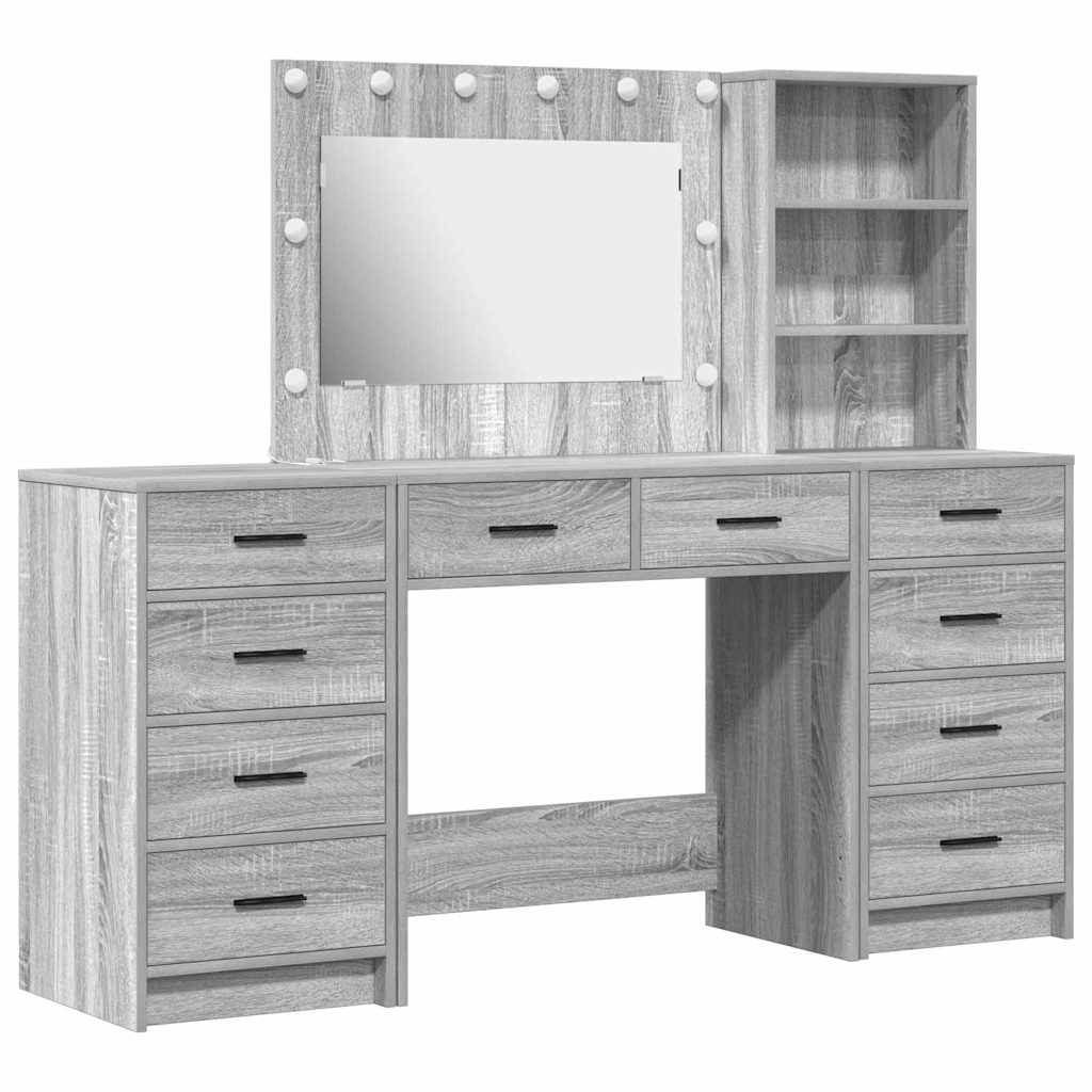 vidaXL Schminktisch mit Schubladen 3 pcs Graues Sonoma Holzwerkstoff