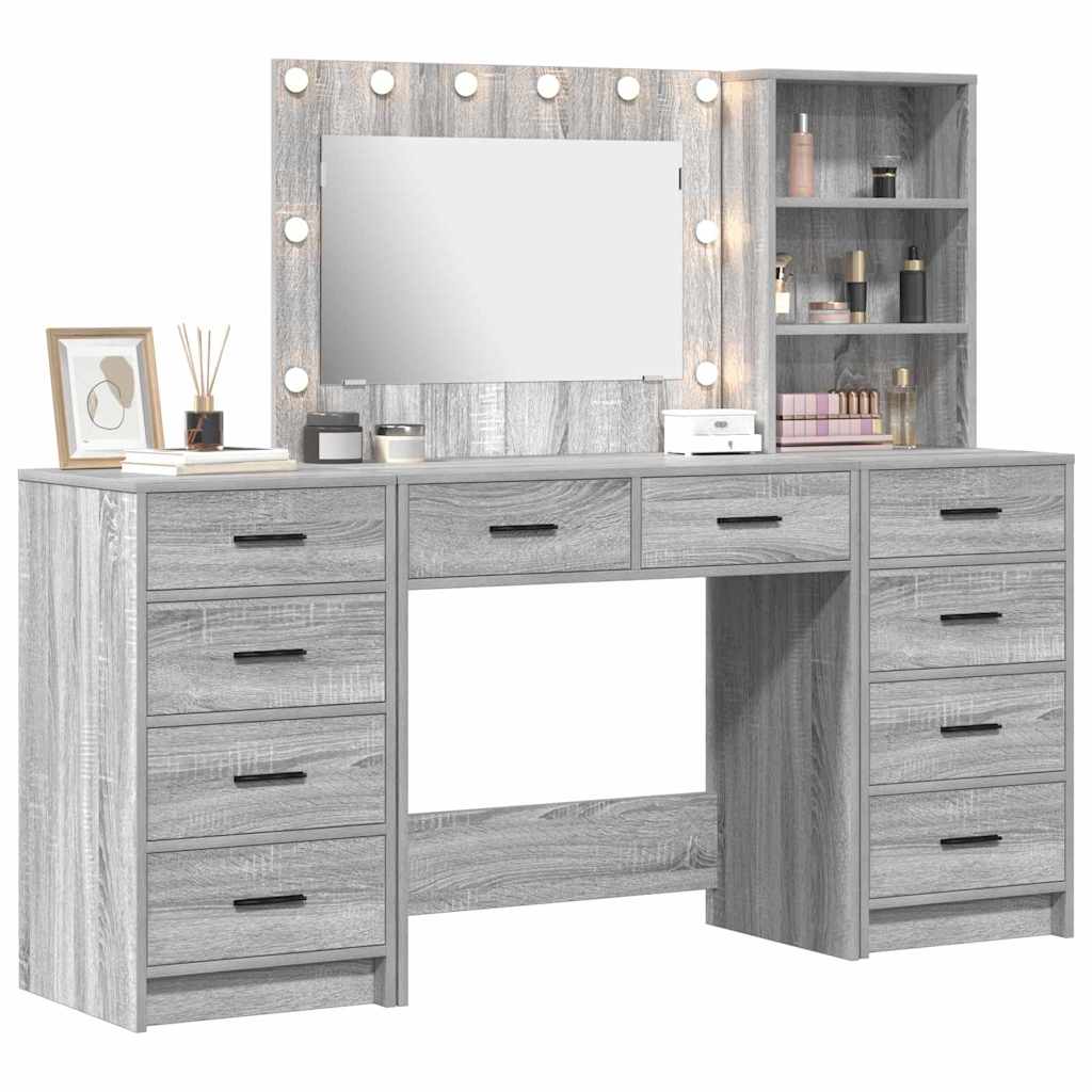 vidaXL Schminktisch mit Schubladen 3 pcs Graues Sonoma Holzwerkstoff