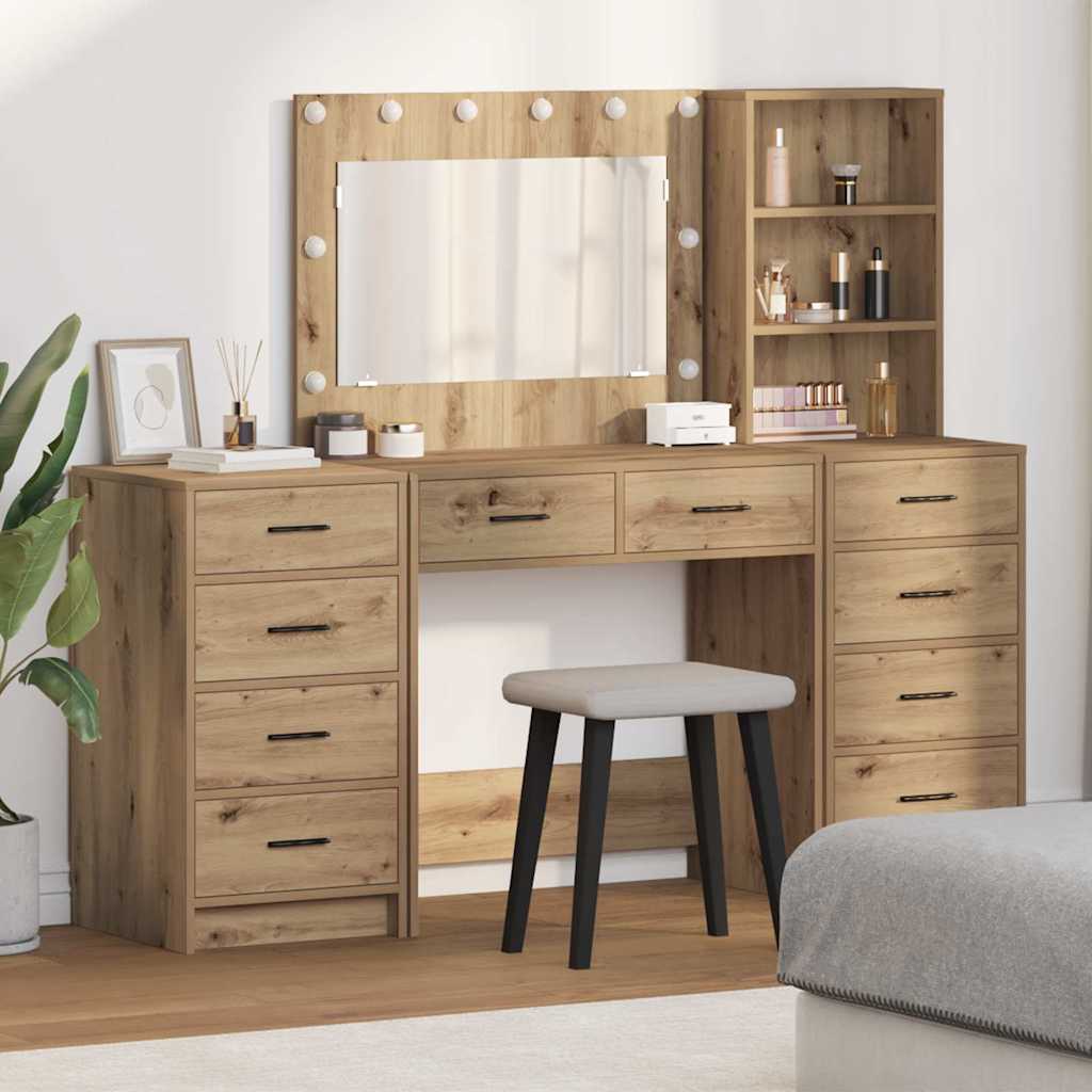 vidaXL Schminktisch mit Schubladen 3 pcs Artisan-Eiche Holzwerkstoff