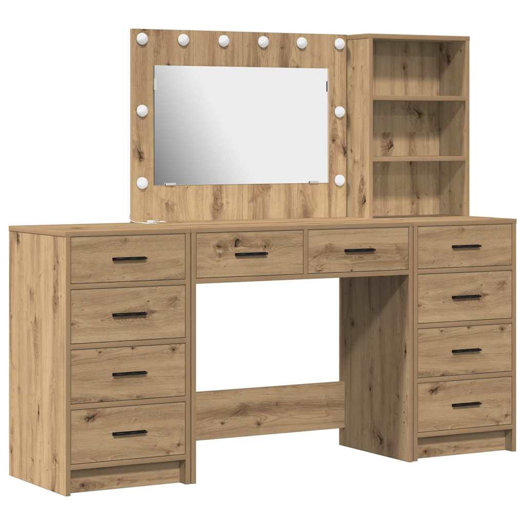 vidaXL Schminktisch mit Schubladen 3 pcs Artisan-Eiche Holzwerkstoff
