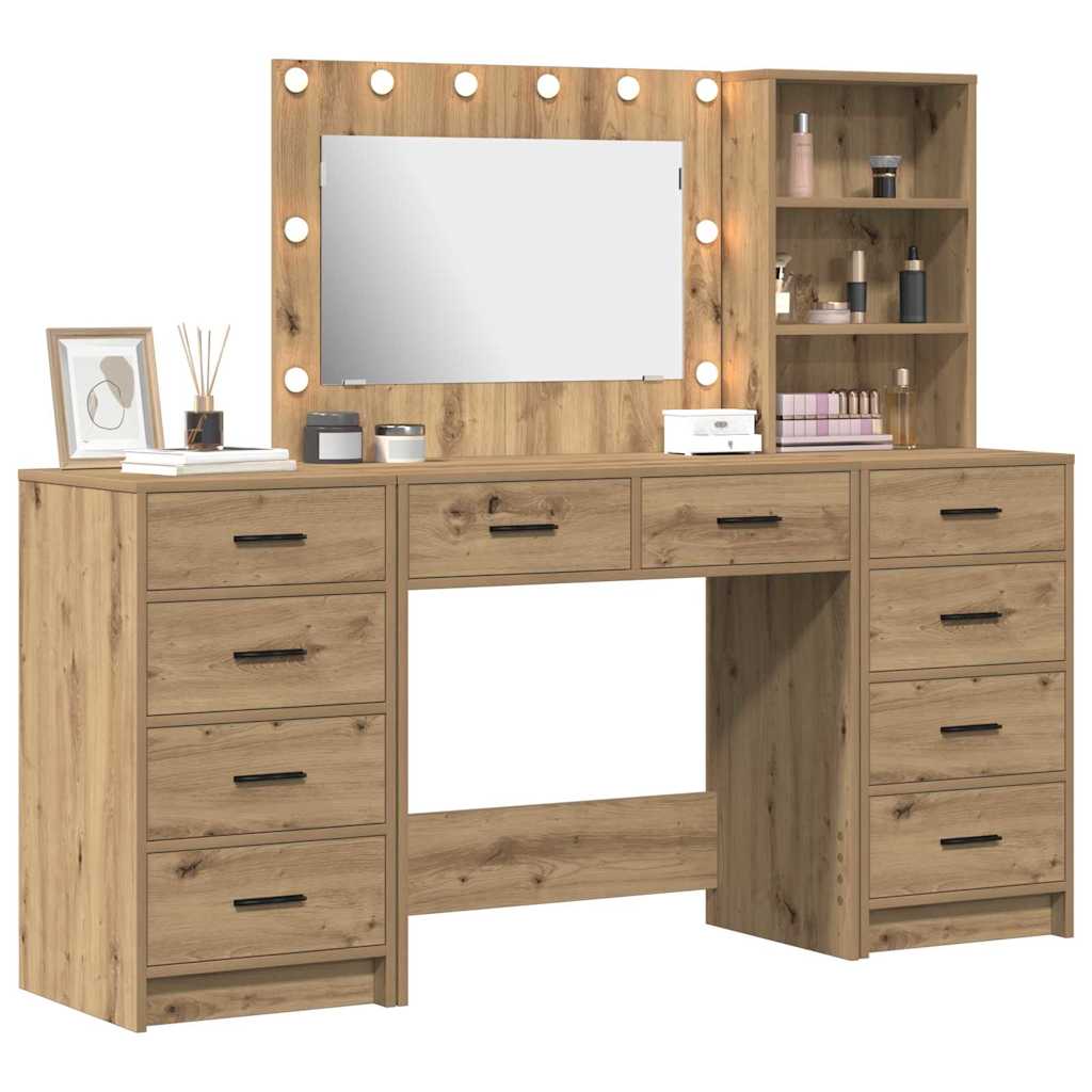 vidaXL Schminktisch mit Schubladen 3 pcs Artisan-Eiche Holzwerkstoff