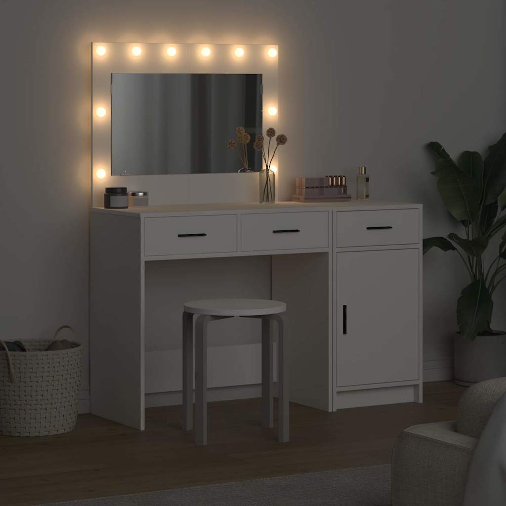 vidaXL Schminktisch mit Spiegelbeleuchtung 2 pcs Weiß Holzwerkstoff
