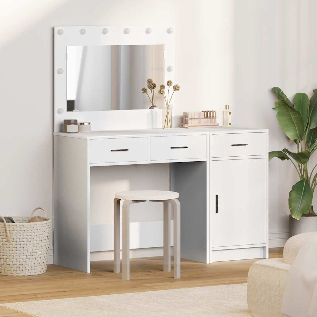 vidaXL Schminktisch mit Spiegelbeleuchtung 2 pcs Weiß Holzwerkstoff