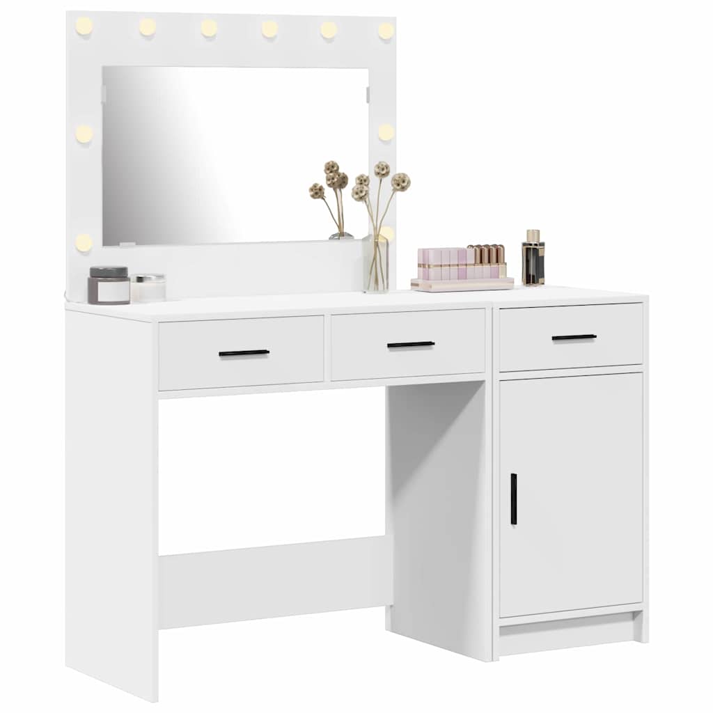 vidaXL Schminktisch mit Spiegelbeleuchtung 2 pcs Weiß Holzwerkstoff