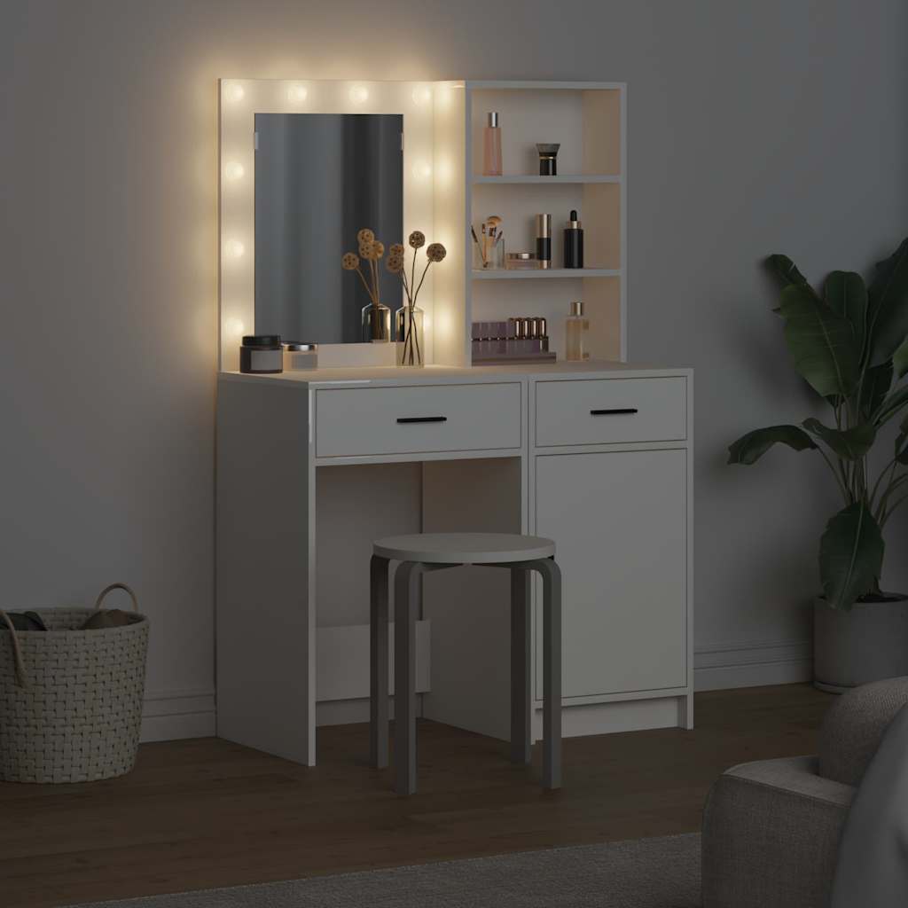vidaXL Schminktischset mit LED mit Schubladen 2 pcs Weiß Holzwerkstoff