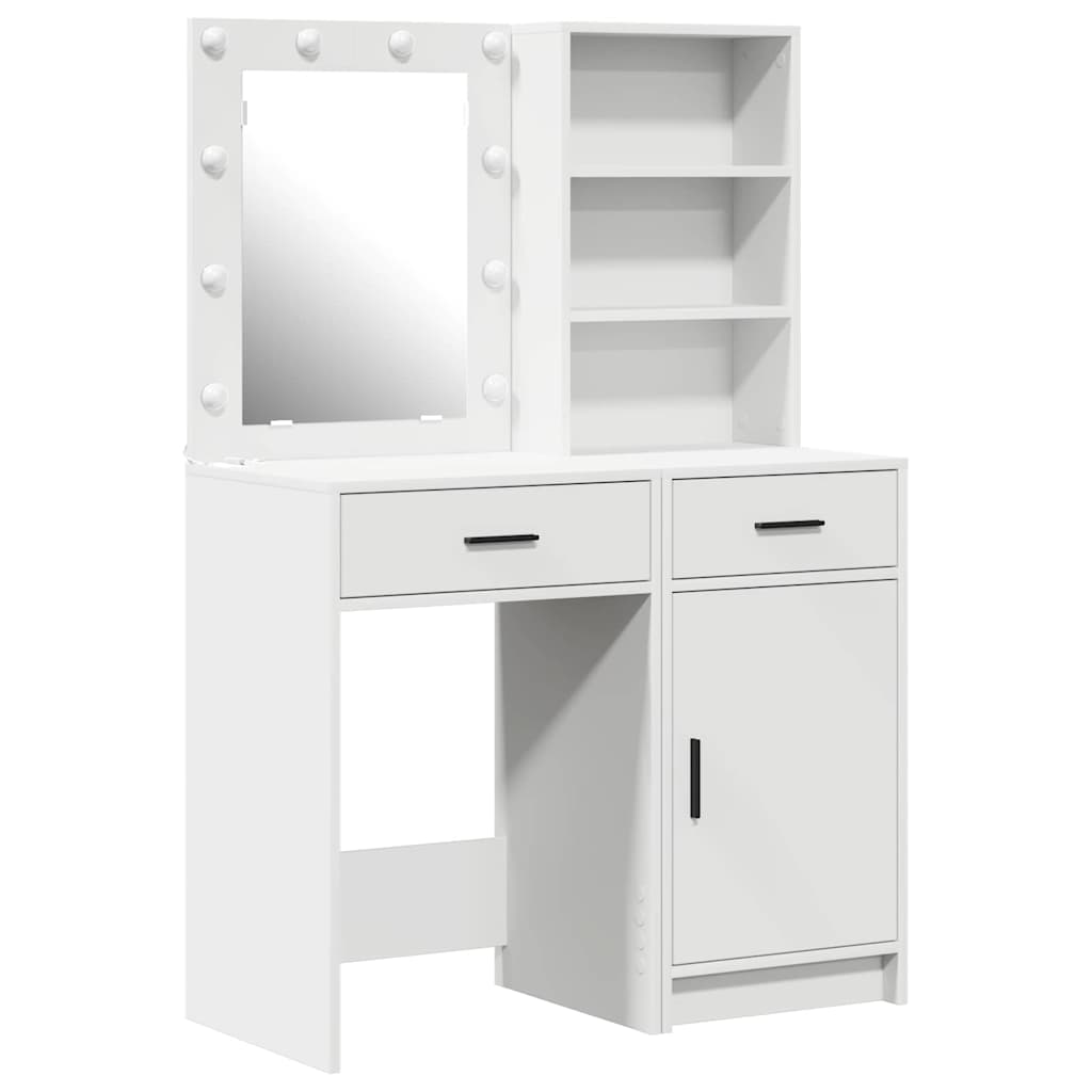 vidaXL Schminktischset mit LED mit Schubladen 2 pcs Weiß Holzwerkstoff