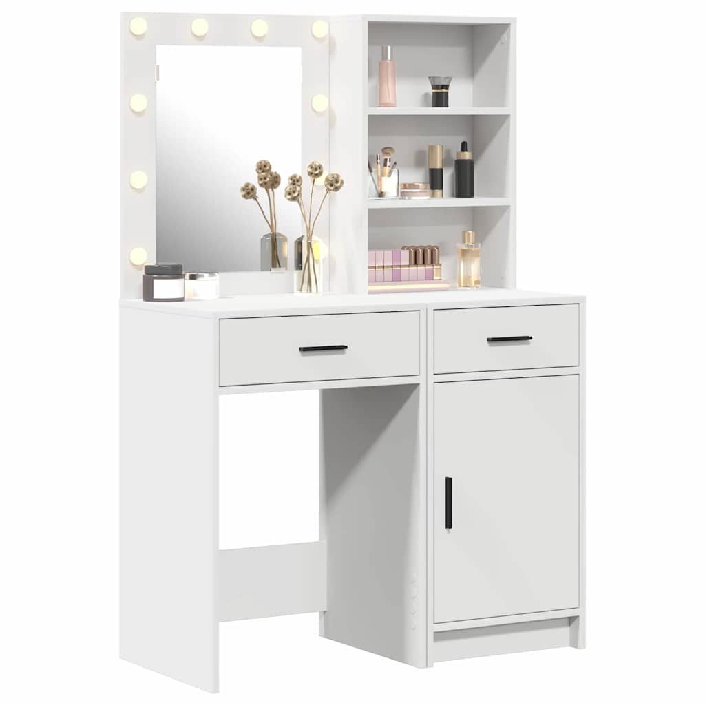vidaXL Schminktischset mit LED mit Schubladen 2 pcs Weiß Holzwerkstoff