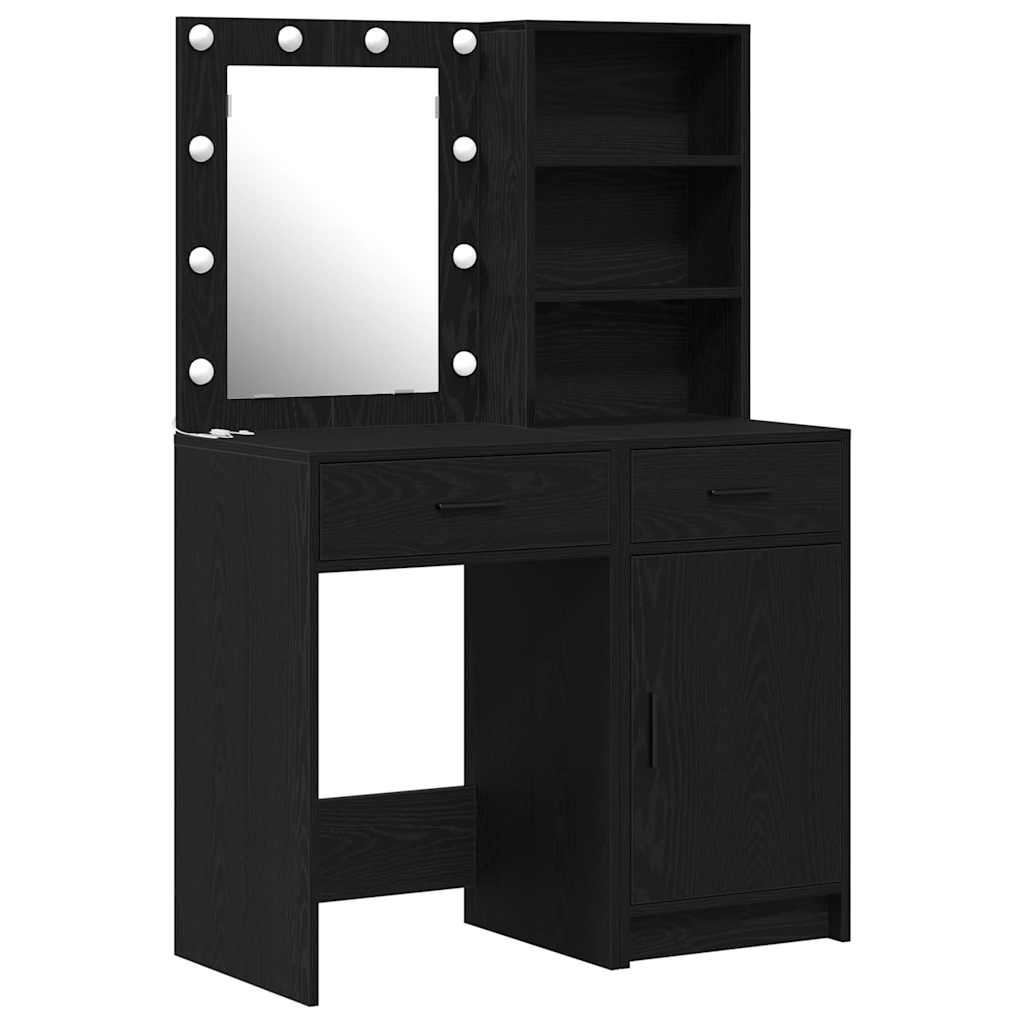 vidaXL Schminktischset mit LED mit Regal 2 pcs Schwarz Eichen-Optik