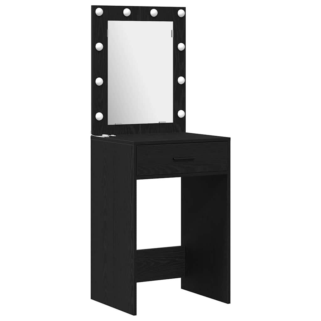 vidaXL Schminktischset mit LED mit Regal 2 pcs Schwarz Eichen-Optik
