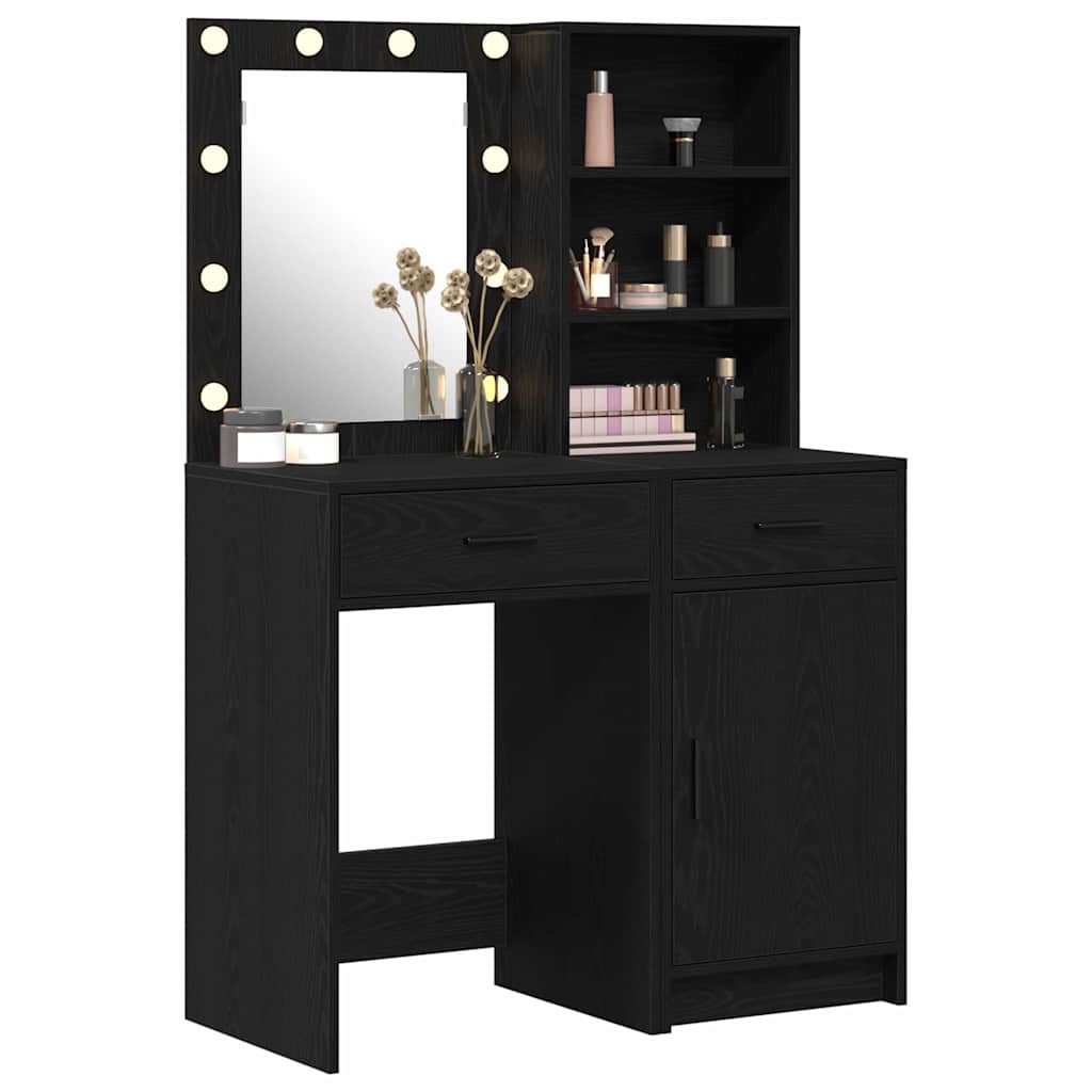 vidaXL Schminktischset mit LED mit Regal 2 pcs Schwarz Eichen-Optik
