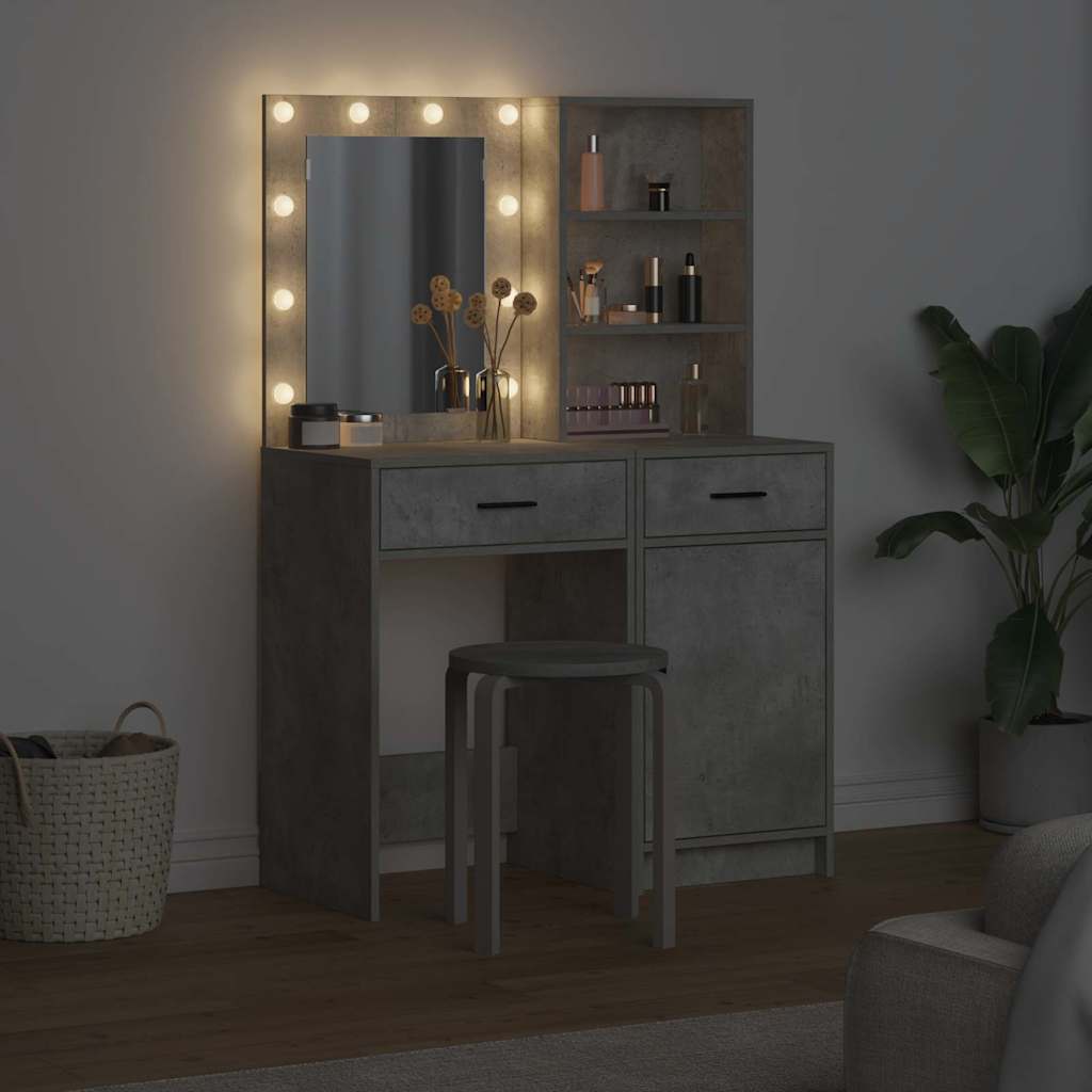 vidaXL Schminktischset mit LED mit Tür 2 pcs Beton Grau Holzwerkstoff