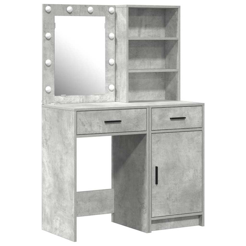 vidaXL Schminktischset mit LED mit Tür 2 pcs Beton Grau Holzwerkstoff
