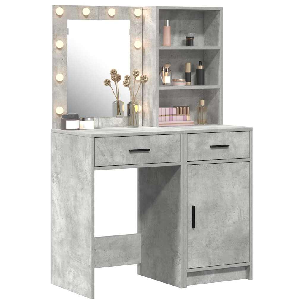 vidaXL Schminktischset mit LED mit Tür 2 pcs Beton Grau Holzwerkstoff