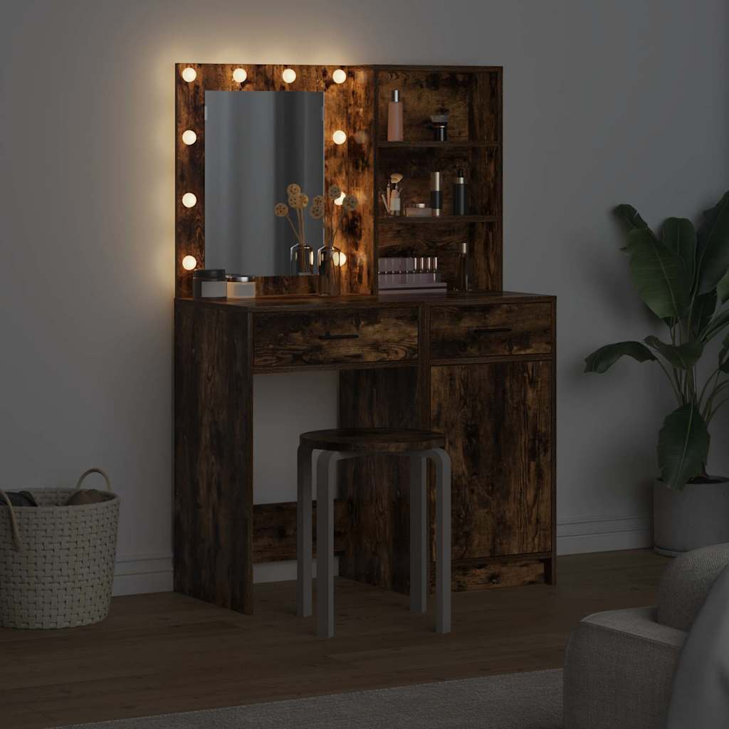 vidaXL Schminktischset mit LED 2 pcs Geräucherte Eiche Holzwerkstoff