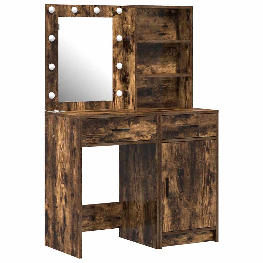 vidaXL Schminktischset mit LED 2 pcs Geräucherte Eiche Holzwerkstoff