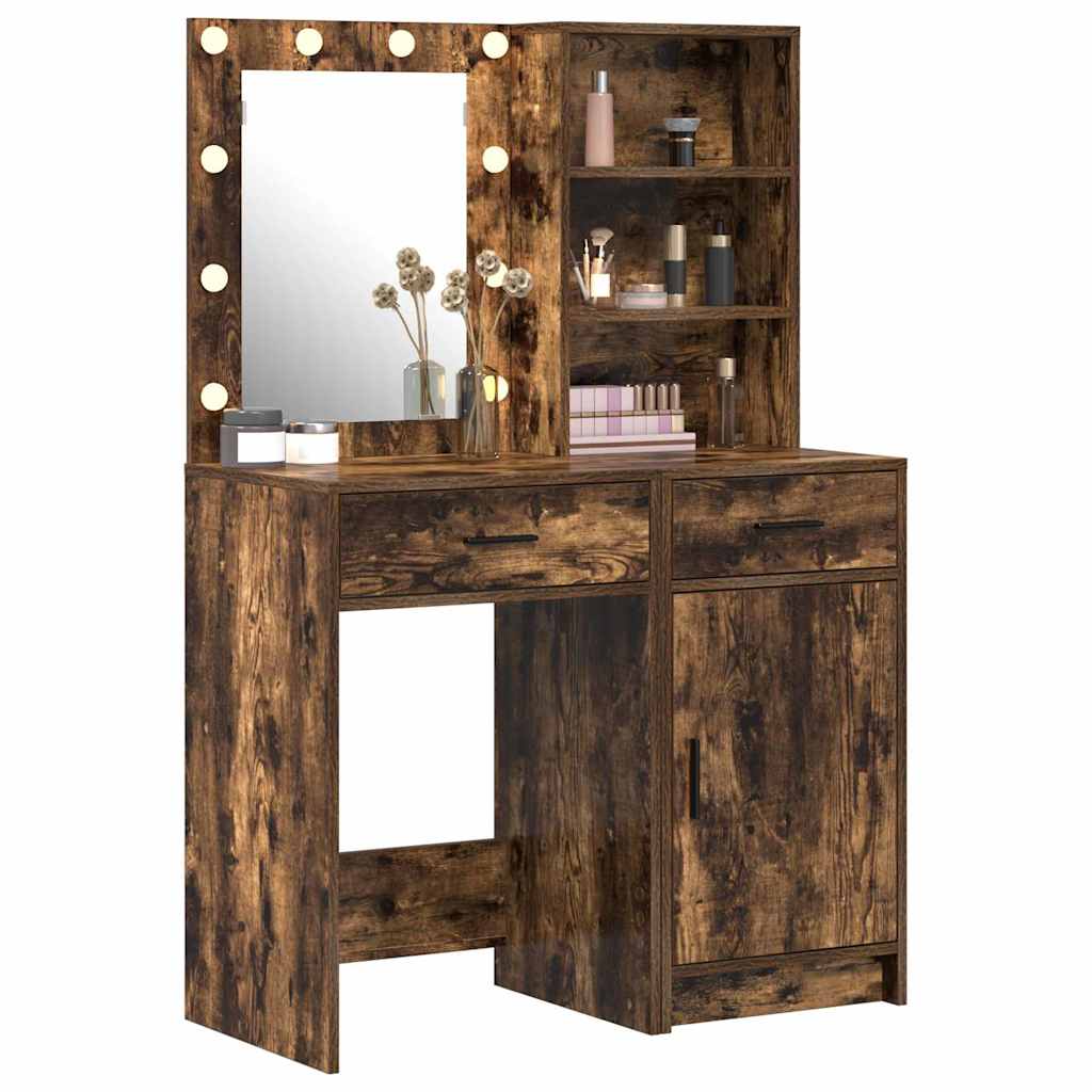 vidaXL Schminktischset mit LED 2 pcs Geräucherte Eiche Holzwerkstoff