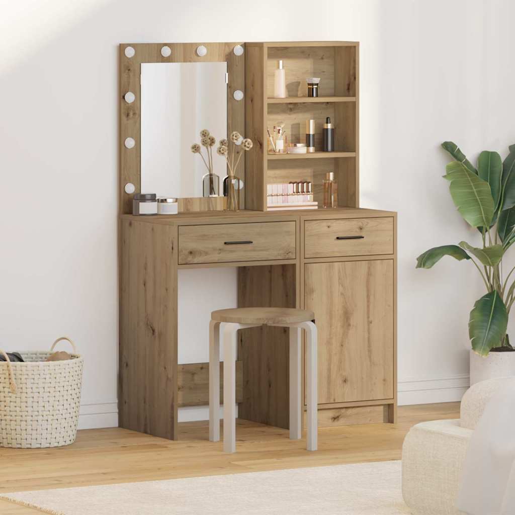 vidaXL Schminktischset mit LED 2 pcs Artisan-Eiche Holzwerkstoff