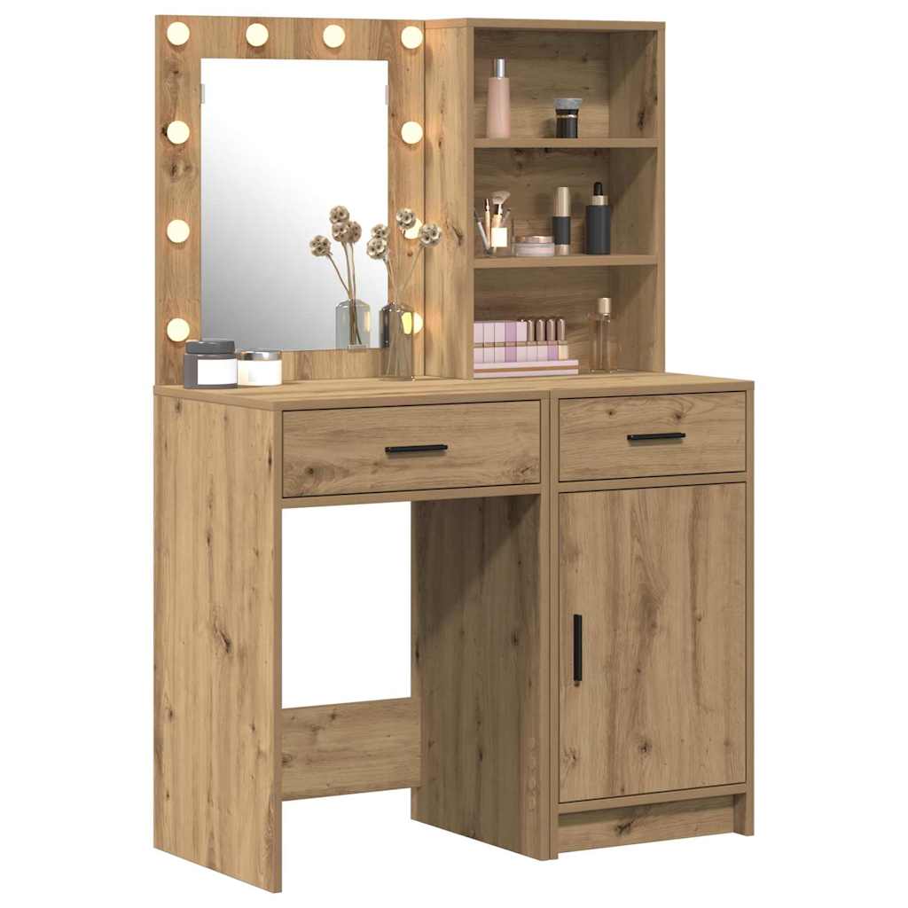 vidaXL Schminktischset mit LED 2 pcs Artisan-Eiche Holzwerkstoff
