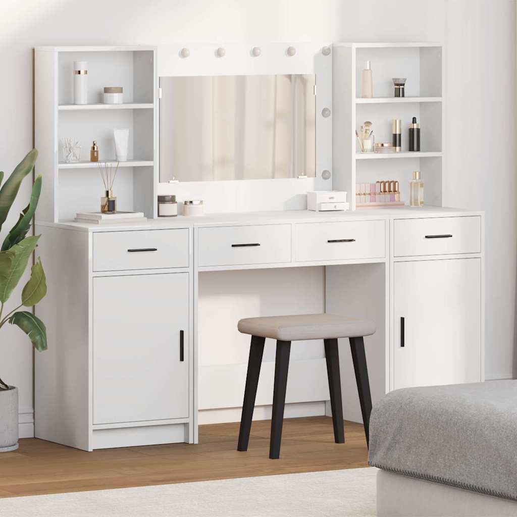 vidaXL Schminktischset mit LED mit Schubladen 3 pcs Weiß Holzwerkstoff