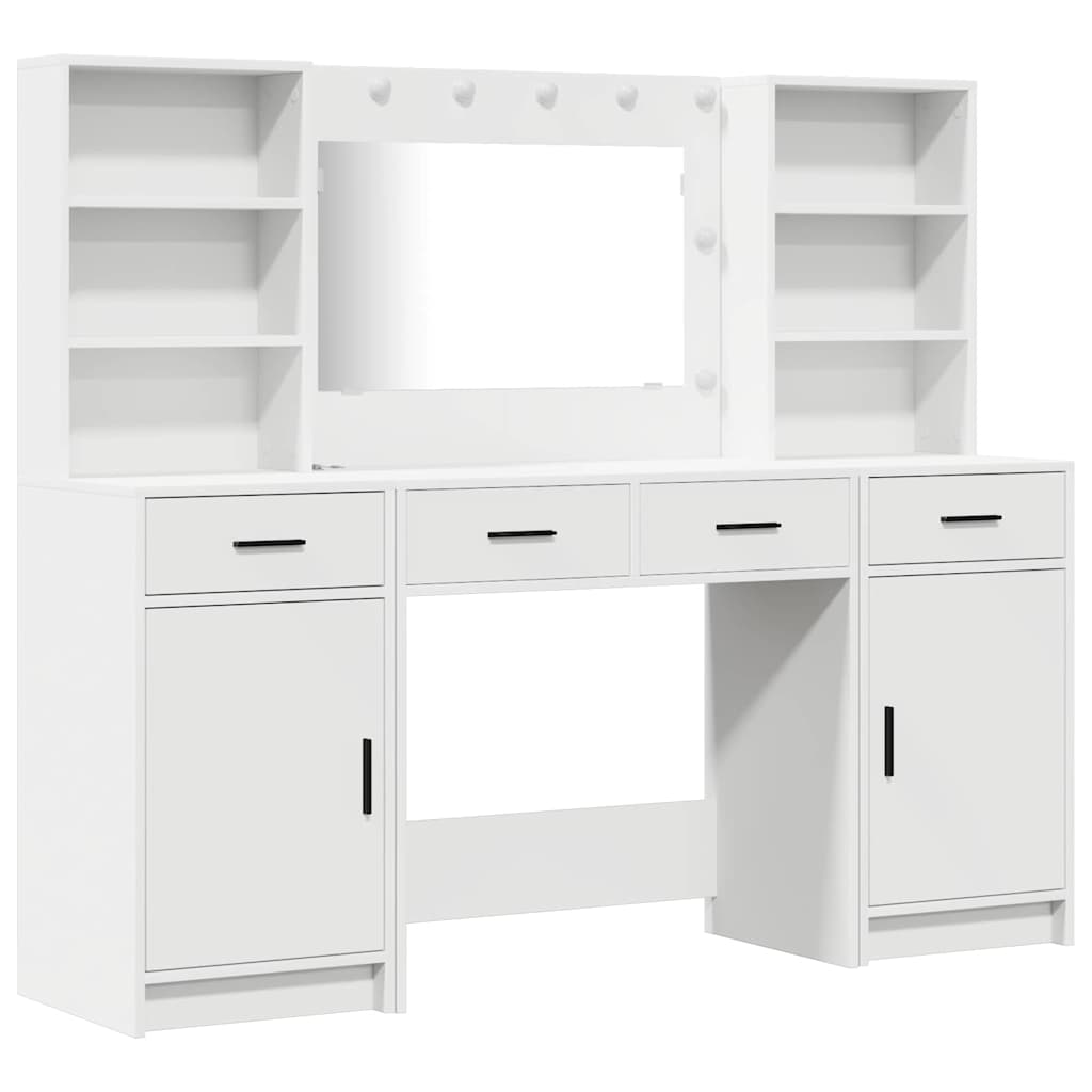 vidaXL Schminktischset mit LED mit Schubladen 3 pcs Weiß Holzwerkstoff