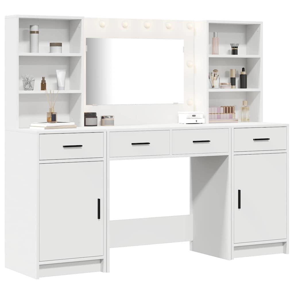 vidaXL Schminktischset mit LED mit Schubladen 3 pcs Weiß Holzwerkstoff