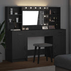 vidaXL Schminktischset mit LED mit Regal 3 pcs Schwarz Eichen-Optik