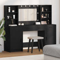 vidaXL Schminktischset mit LED mit Regal 3 pcs Schwarz Eichen-Optik