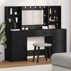 vidaXL Schminktischset mit LED mit Regal 3 pcs Schwarz Eichen-Optik