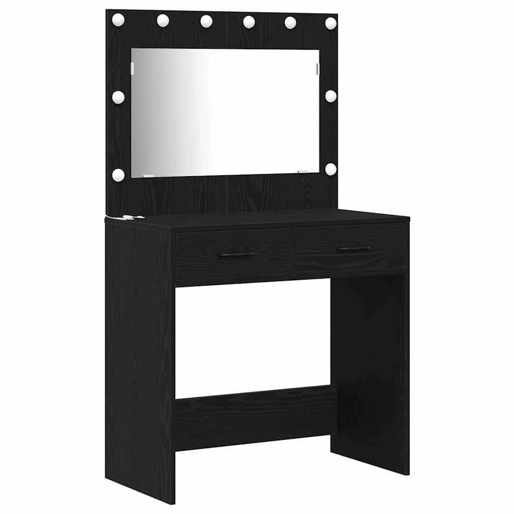 vidaXL Schminktischset mit LED mit Regal 3 pcs Schwarz Eichen-Optik