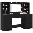 vidaXL Schminktischset mit LED mit Regal 3 pcs Schwarz Eichen-Optik