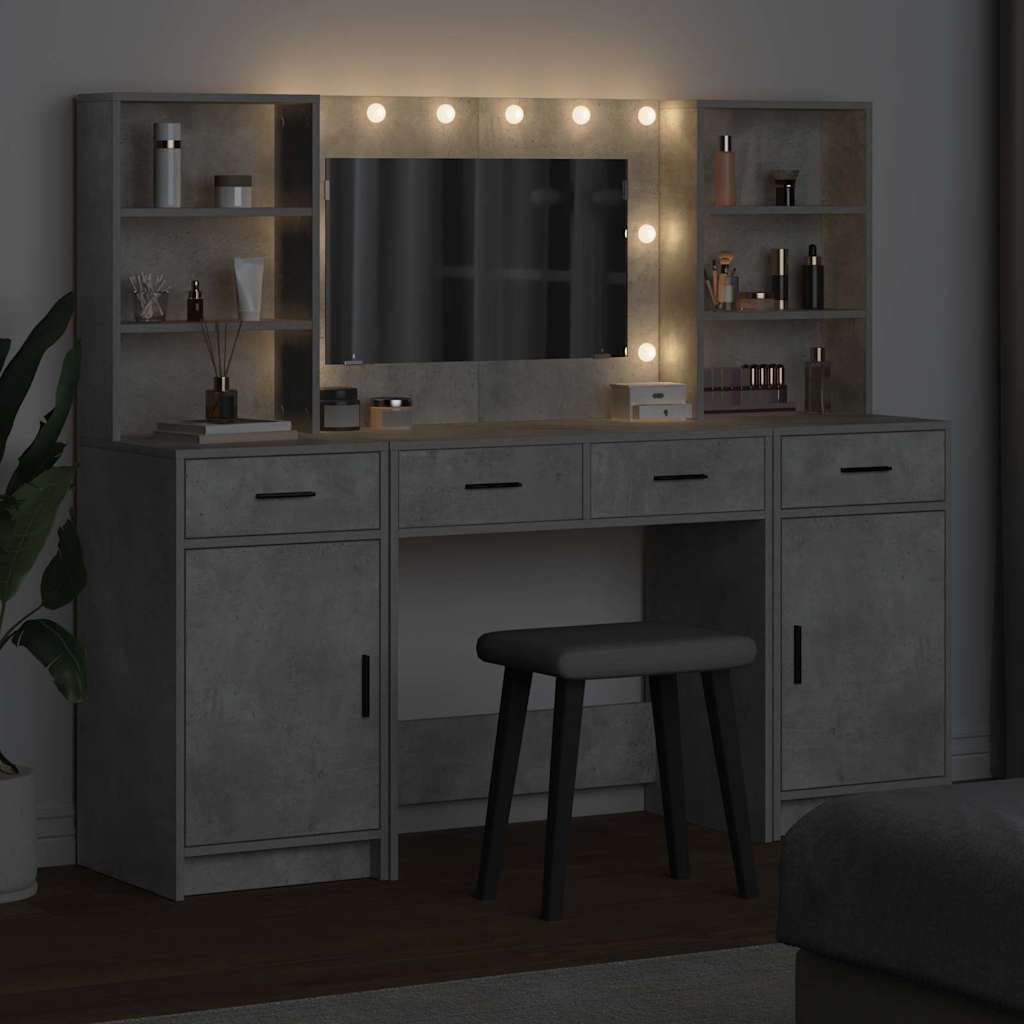 vidaXL Schminktischset mit LED mit Tür 3 pcs Beton Grau Holzwerkstoff