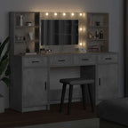 vidaXL Schminktischset mit LED mit Tür 3 pcs Beton Grau Holzwerkstoff