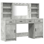 vidaXL Schminktischset mit LED mit Tür 3 pcs Beton Grau Holzwerkstoff
