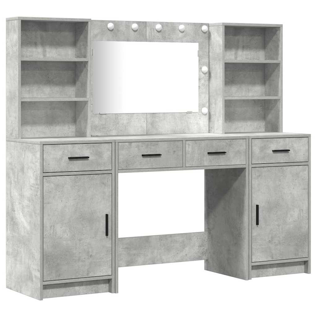 vidaXL Schminktischset mit LED mit Tür 3 pcs Beton Grau Holzwerkstoff