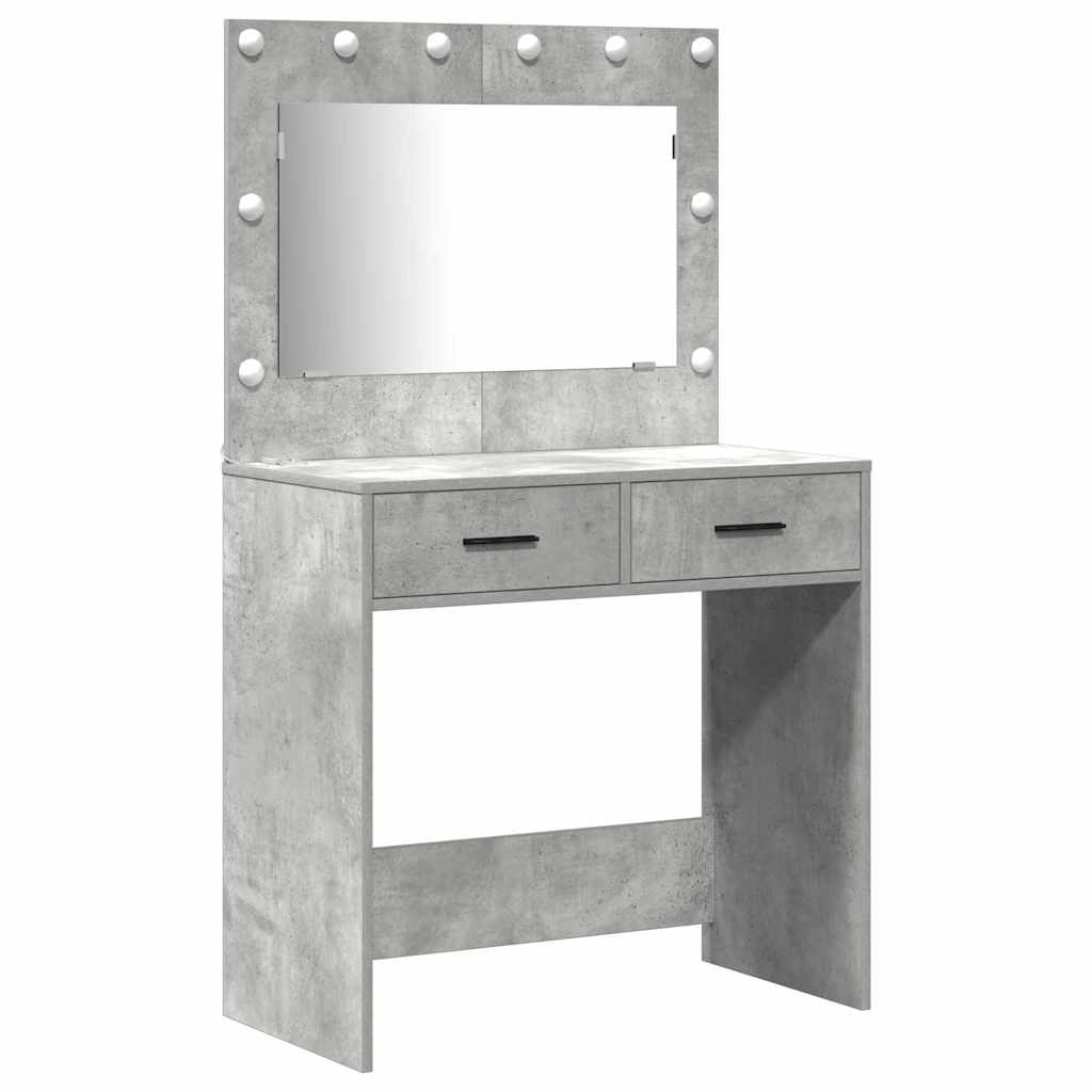 vidaXL Schminktischset mit LED mit Tür 3 pcs Beton Grau Holzwerkstoff