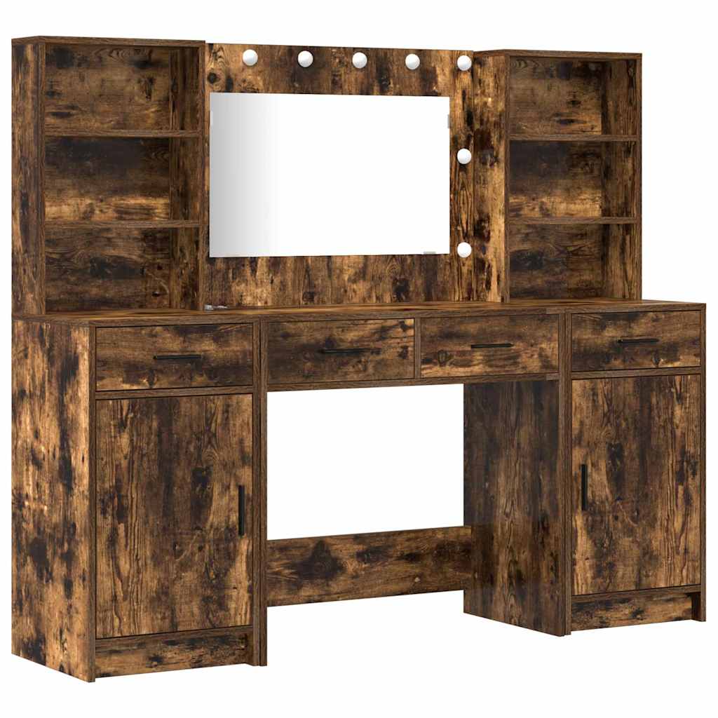 vidaXL Schminktischset mit LED 3 pcs Geräucherte Eiche Holzwerkstoff
