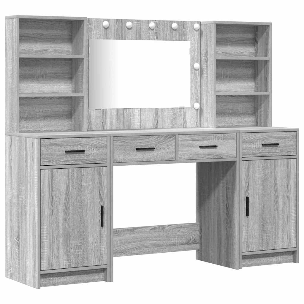 vidaXL Schminktischset mit LED 3 pcs Graues Sonoma Holzwerkstoff