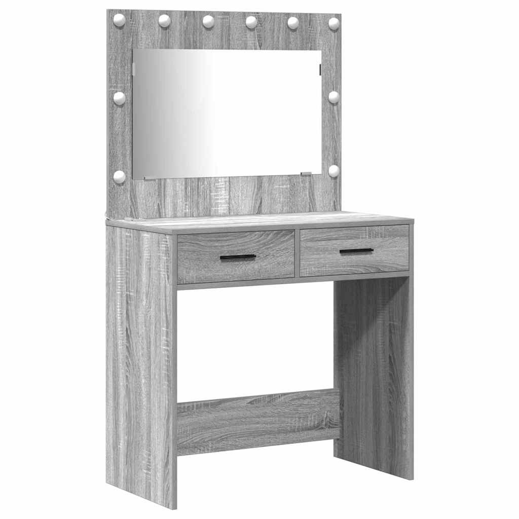 vidaXL Schminktischset mit LED 3 pcs Graues Sonoma Holzwerkstoff