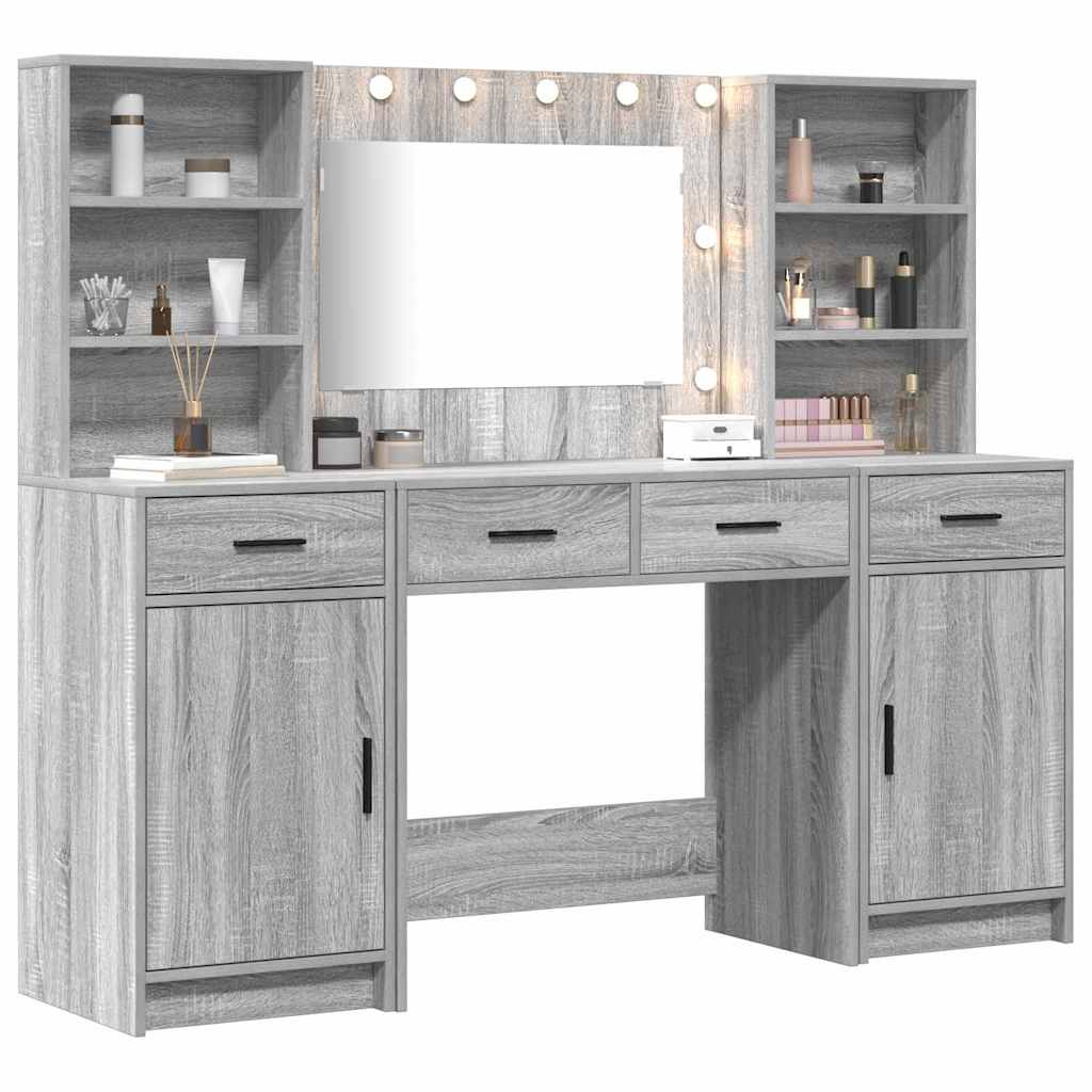 vidaXL Schminktischset mit LED 3 pcs Graues Sonoma Holzwerkstoff
