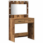 vidaXL Schminktischset mit LED mit Regal 3 pcs Altholz Holzwerkstoff