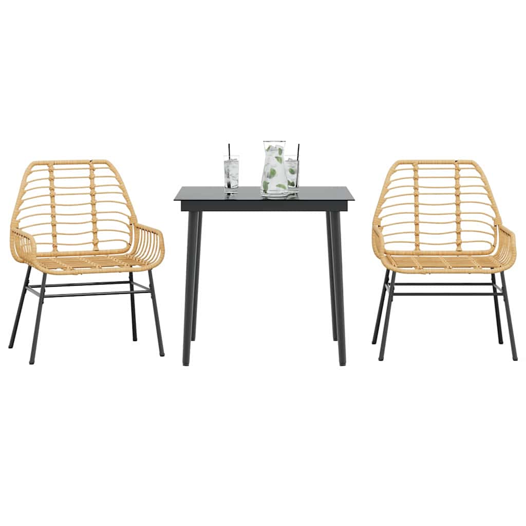 vidaXL 3-teiliges Garten-Esszimmer-Set Braunes Polyrattanglas