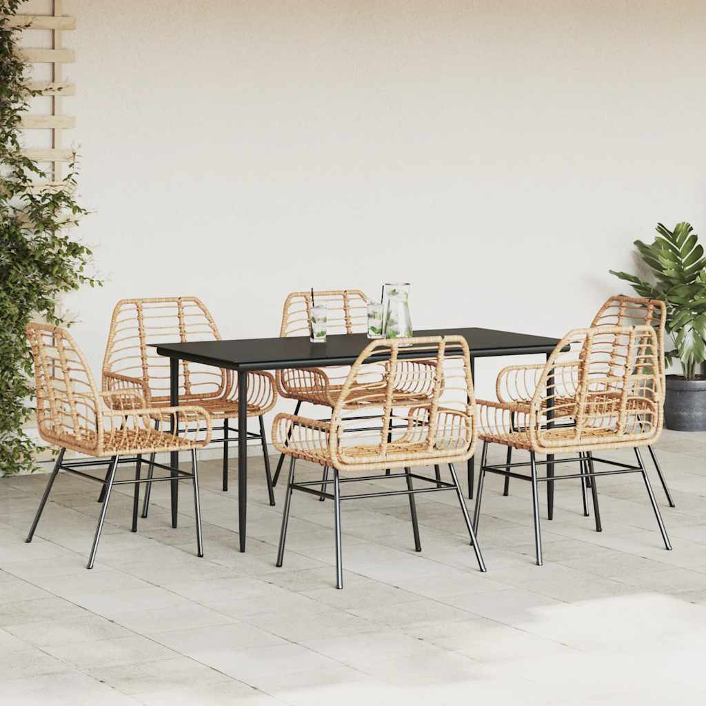 vidaXL 7-teiliges Garten-Esszimmerset Braunes Polyrattanglas