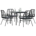 vidaXL 5-tlg. Garten-Essgruppe mit Kissen Schwarz Poly Rattan Glas