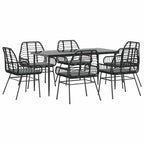 vidaXL 7-tlg. Garten-Essgruppe mit Kissen Schwarz Poly Rattan Glas